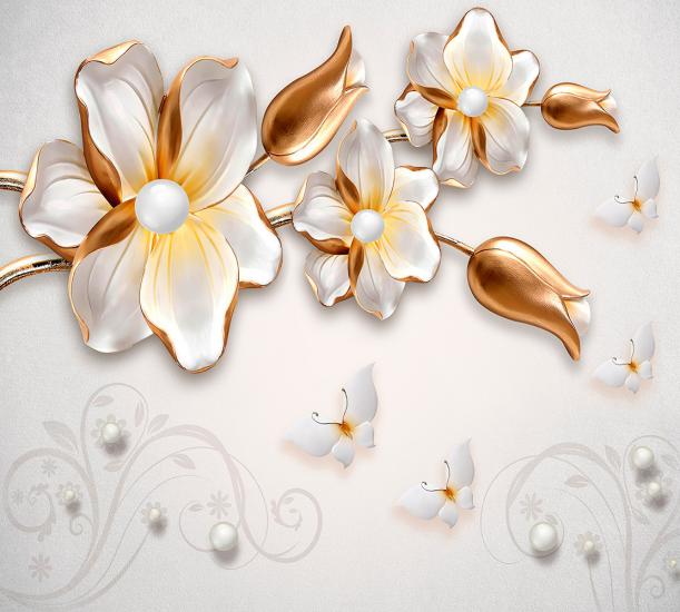 T1-029 Белые бабочки с цветами производства DIVINO Decor - фото