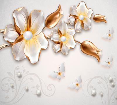 T1-029 Белые бабочки с цветами производства DIVINO Decor - фото